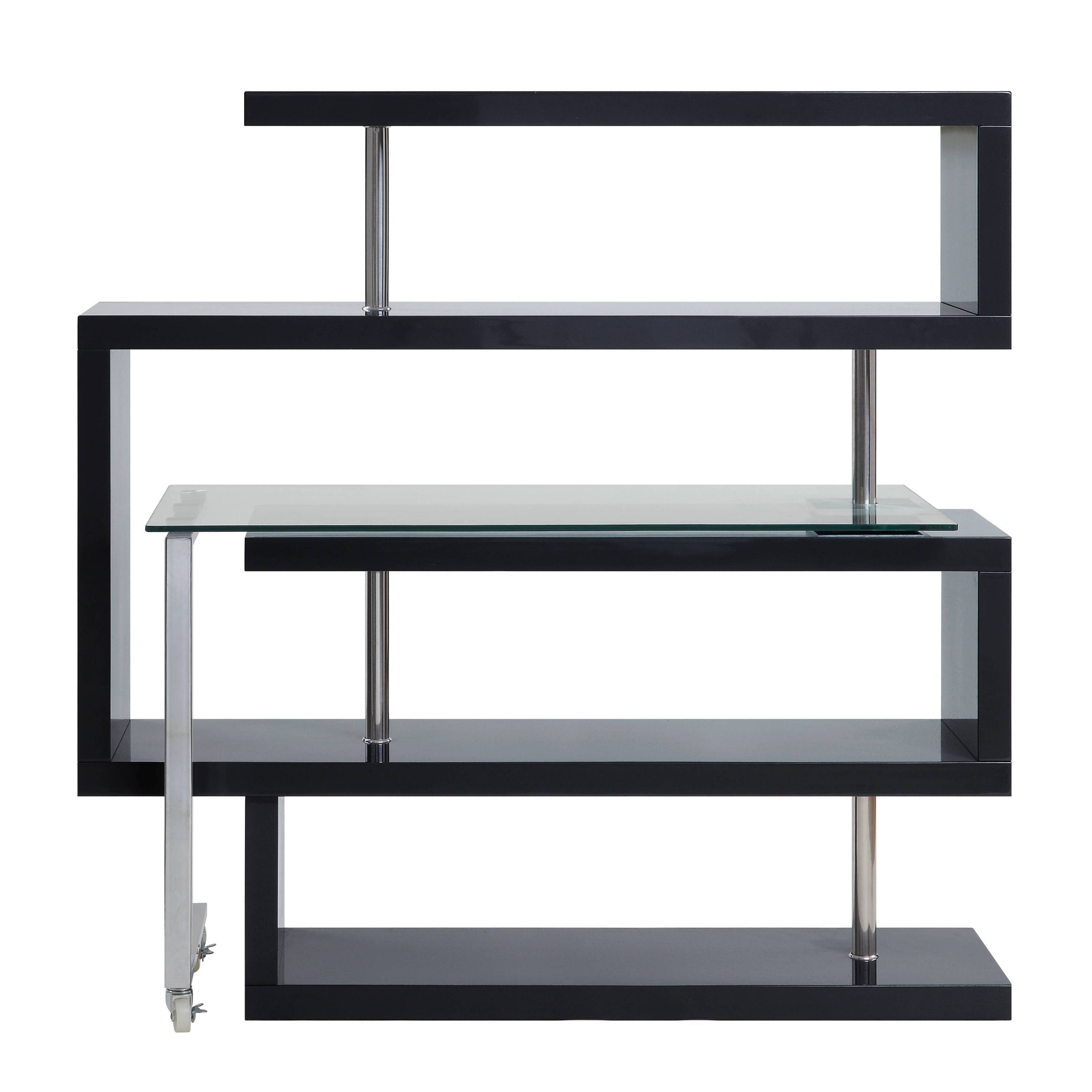 Buck II Clear Glass, Chrome & Black High Gloss Finish Writing Desk W/Bookshelf | Premium Home Decor - Grand Goldman