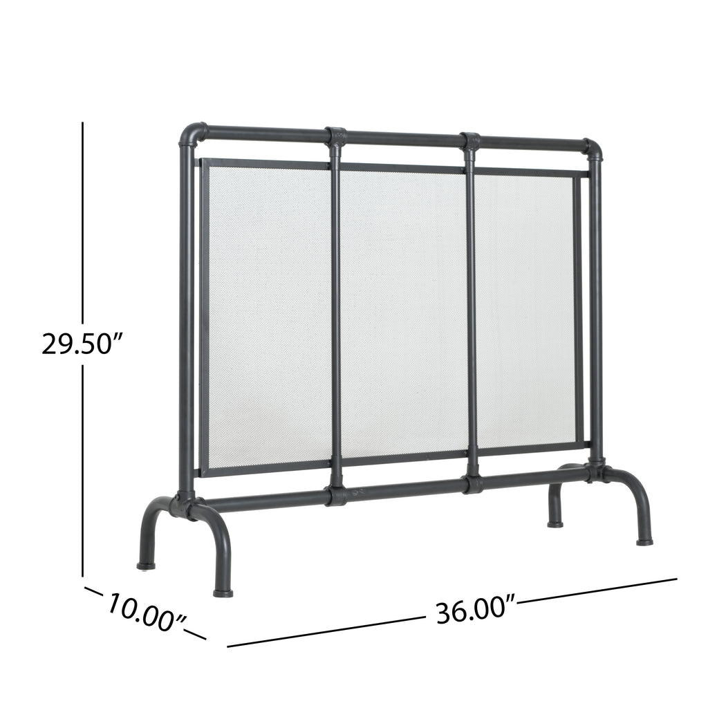 Celeste 1 Panel Iron Fireplace Screen 36' W x 29' H, Black - Grand Goldman Shop