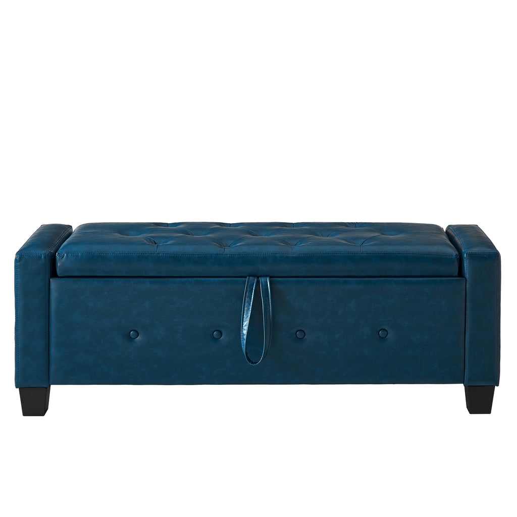 48' Ottoman Bench with Storage, Bench for Bedroom,Living Room,Hallway, Upholstered Tufted Faux Leather PU Ottoman Blue - Grand Goldman Shop