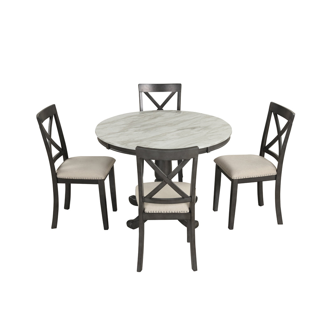 Orisfur. 5 Pieces Dining Table and Chairs Set for 4 Persons, Kitchen Room Solid Wood Table with 4 Chairs - Grand Goldman Shop