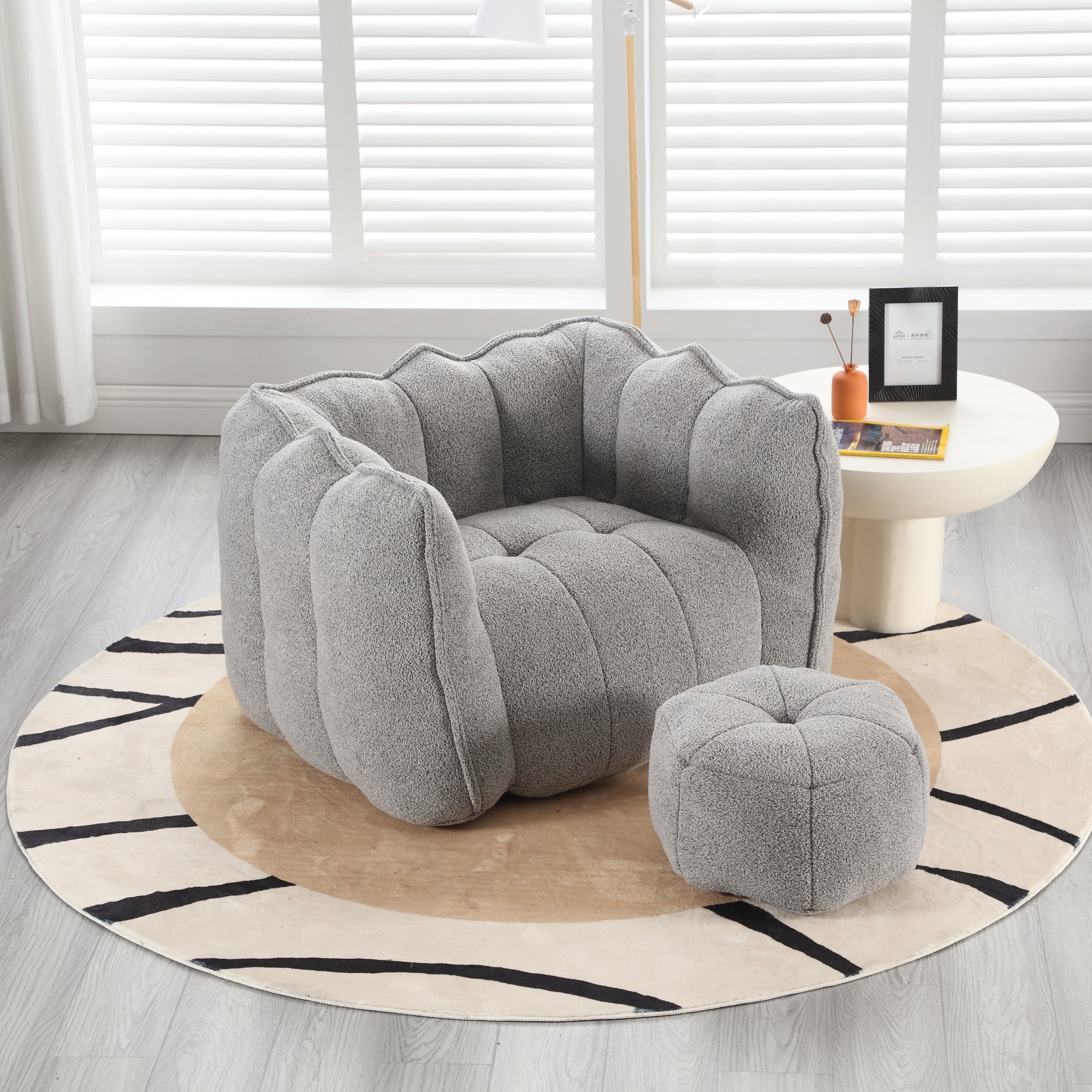 Soft Chenille Bean Bag Chair with High Resilient Foam for Living Room and Bedroom, Comfortable Square Lazy Sofa with Footstool for Adults - Grand Goldman Shop