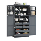 [Assembly Video Provided] TOPMAX 35.5x17.6x70.9inch Freestanding Kitchen Pantry Cabinet, Tall Storage Cabinet with 4 Doors, 2 Door Shelves, 8 Pull-out Trays and Adjustable Shelf for Dining Room, Gray - Grand Goldman Shop