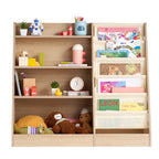 Wooden Kids Bookshelf 4-Tier, Toy Storage Organizer for Toddler, Book Shelf for Kids Rooms with 6-Layer Sling Book Rack, Baby