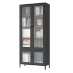 Large Metal Storage Cabinet Display Cabinet with 4 Glass Doors 5 Shelves Side Cabinet Bookcase Freestanding Cabinet for Bedro
