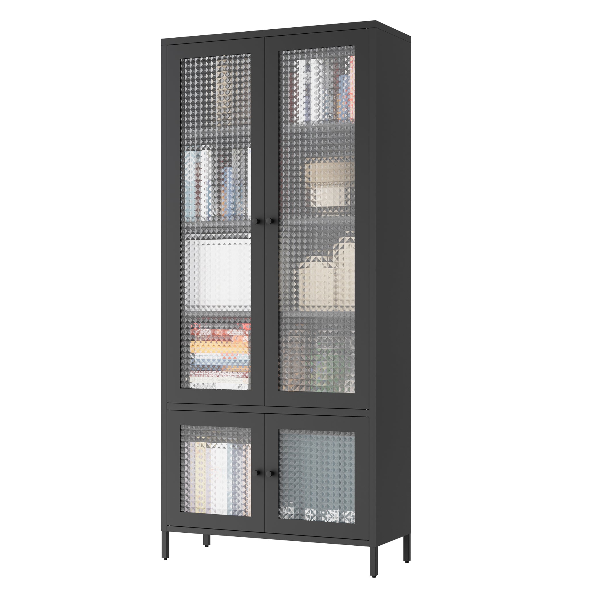 Large Metal Storage Cabinet Display Cabinet with 4 Glass Doors 5 Shelves Side Cabinet Bookcase Freestanding Cabinet for Bedro