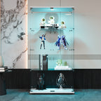 Two-door LED lights  Glass Display Cabinet 4 Shelves with Door, Floor Standing Curio Bookshelf for Living Room Bedroom Office