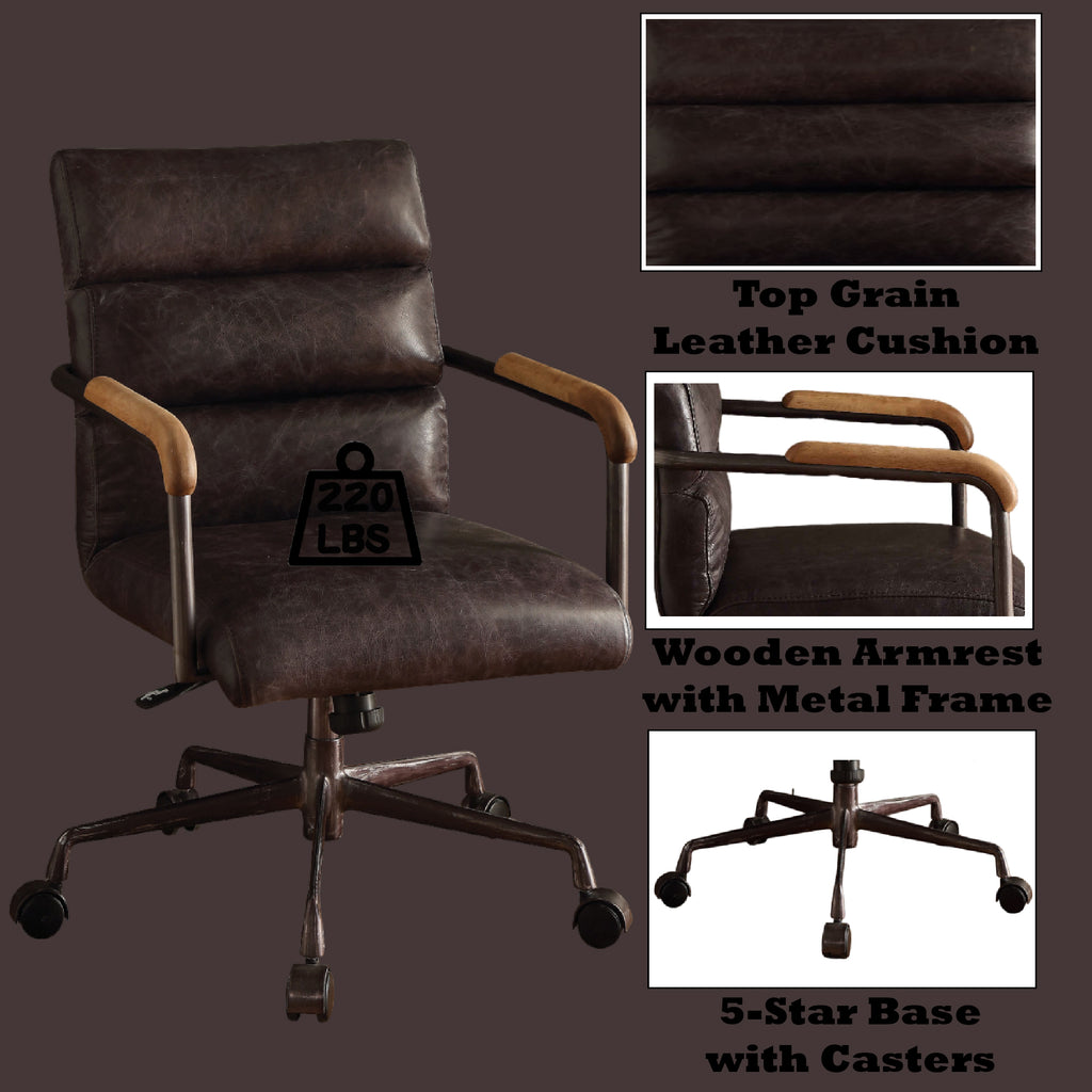 Harith Antique Slate Top Grain Leather Office Chair with Adjustable Height and Swivel Seat | Premium Home Decor - Grand Goldm