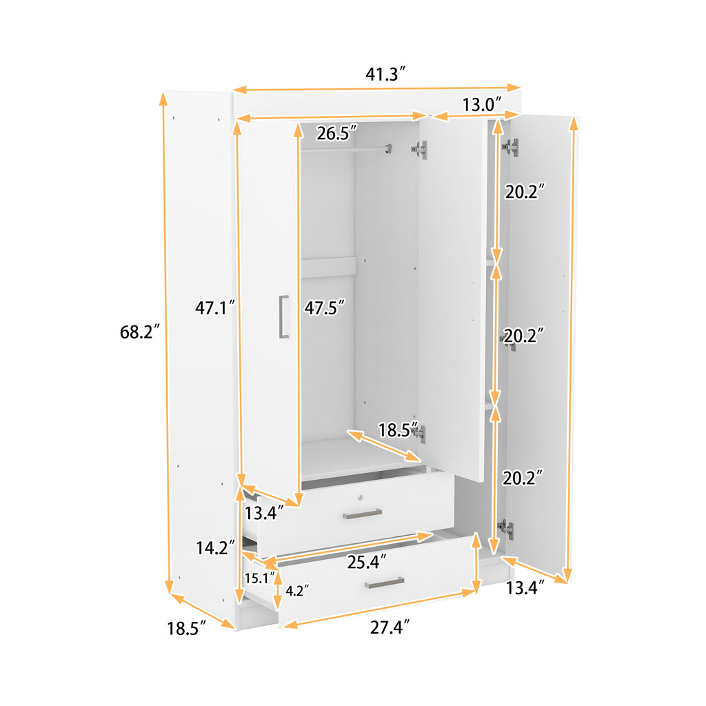 3-Door Wardrobe with 2 Drawers, White(OLD SKU:LP006001AAK) - Grand Goldman Shop