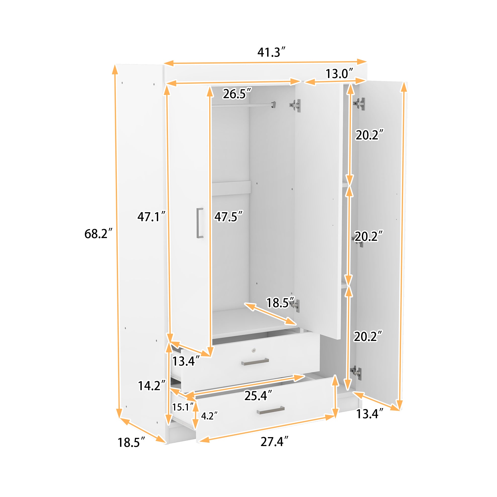 3-Door Wardrobe with 2 Drawers, White(OLD SKU:LP006001AAK) - Grand Goldman Shop
