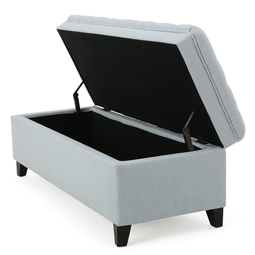 Juliana Storage Ottoman with Fabric Upholstery in Light Blue, Birch Legs, 50 x 20.5 x 18.3 Inches - Grand Goldman Shop