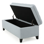 Juliana Storage Ottoman with Fabric Upholstery in Light Blue, Birch Legs, 50 x 20.5 x 18.3 Inches - Grand Goldman Shop