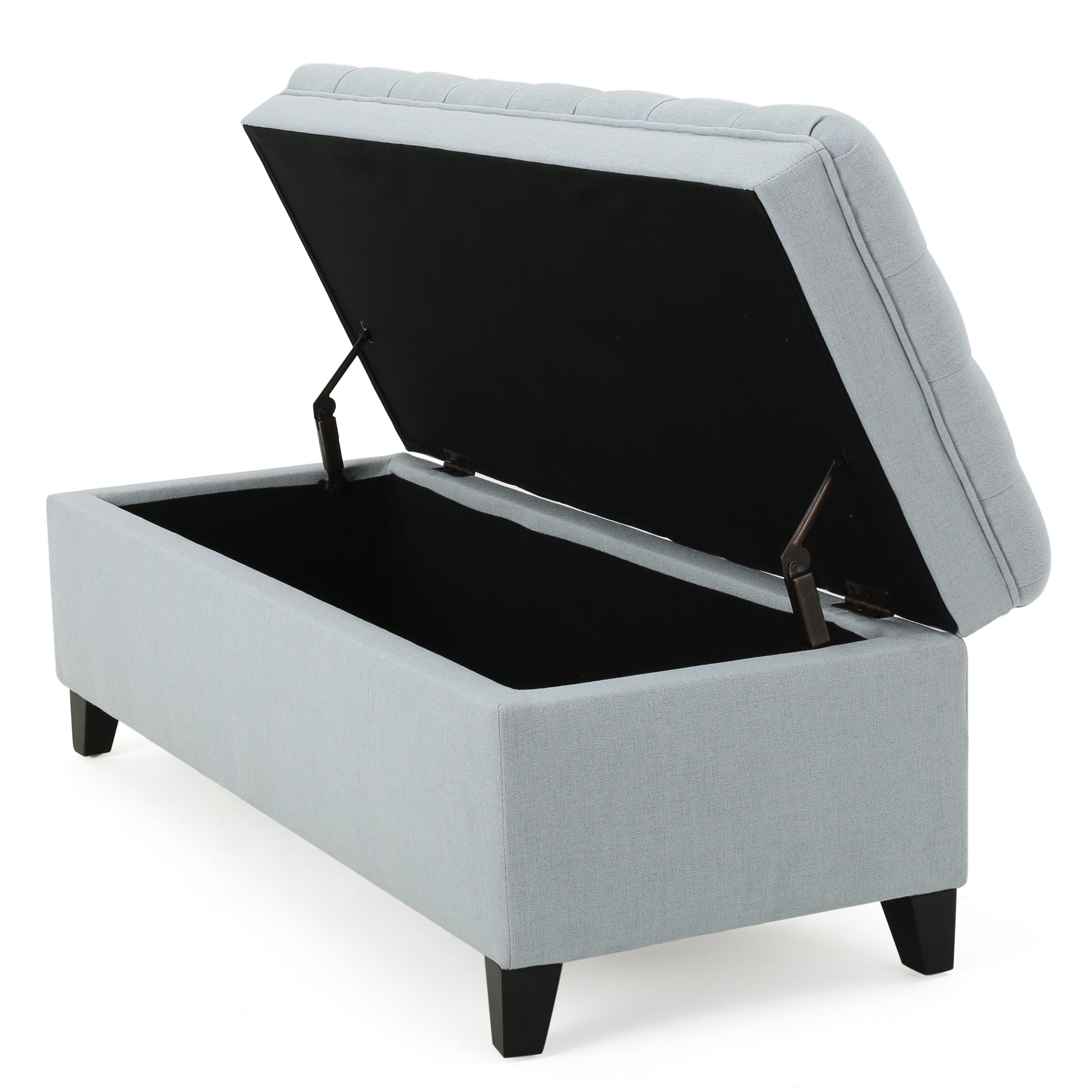Juliana Storage Ottoman with Fabric Upholstery in Light Blue, Birch Legs, 50 x 20.5 x 18.3 Inches - Grand Goldman Shop
