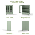 Minimalism Buffet Cabinet with Double Glass Doors and Drawer, Modern Wooden Storage Sideboard Cupboard, Mint Green, MDF and Solid Wood, 28''x15''x36.22'' - Grand Goldman Shop