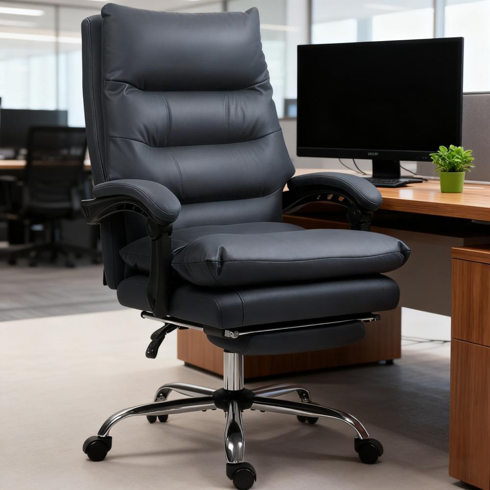 Microfibre Massage Office Chair, Heated Reclining Chair with Footrest, Dark Gray | Premium Home Decor - Grand Goldman