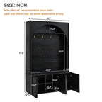 ON-TREND Farmhouse All-in-One Hall Tree with Adjustable Shelves, Retro Arched Entryway Storage Bench with 3 Cabinets, Wooden Coat Rack Organizer with 4 Golden Hooks for Mudroom, Hallway, Black - Grand Goldman Shop