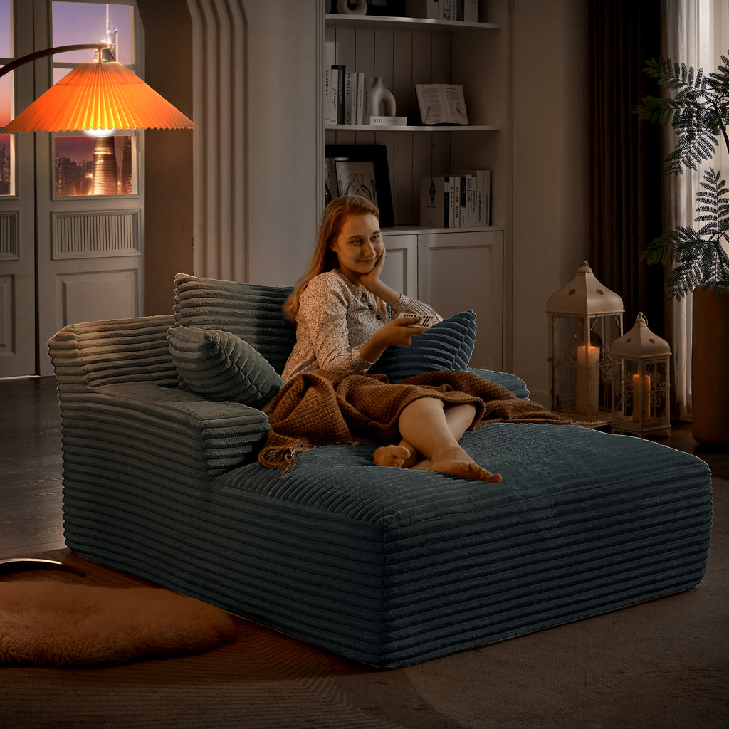 Oversized Chaise Lounge Chair Indoor, Corduroy Upholstered Modern Sofa Couch,No Assembly Required,Comfy Sleeper Sofa for Living Room,Office - Grand Goldman Shop