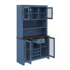 70.9' Kitchen Pantry Storage Cabinet Rustic Buffet Cabinet, Kitchen Hutch Cabinet with LED Outlets Food Pantry Cabinet with Doors and Shelves Wine Rack for Dining Room, Navy Blue - Grand Goldman Shop