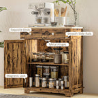 HOMCOM Sideboard with Solid Wood Countertop, Modern Kitchen Storage Cabinet, Coffee Bar Cabinet with 2 Drawers, Doors and Adj