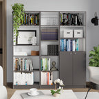 Poston 3 Piece Home Bookcase set, 67' Wide with 13 Shelves and 2-door Cabinet ,  Living Room Set  Matt Gray / White - Grand G