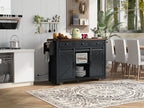 K&K 53.7' Farmhouse Kitchen Island with Power Outlet, 2 Sliding Barn Door Kitchen Storage Island with Drop Leaf, Spice Rack Rolling Kitchen Cart on Wheels, for Home, Kitchen and Dining Room, Black - Grand Goldman Shop