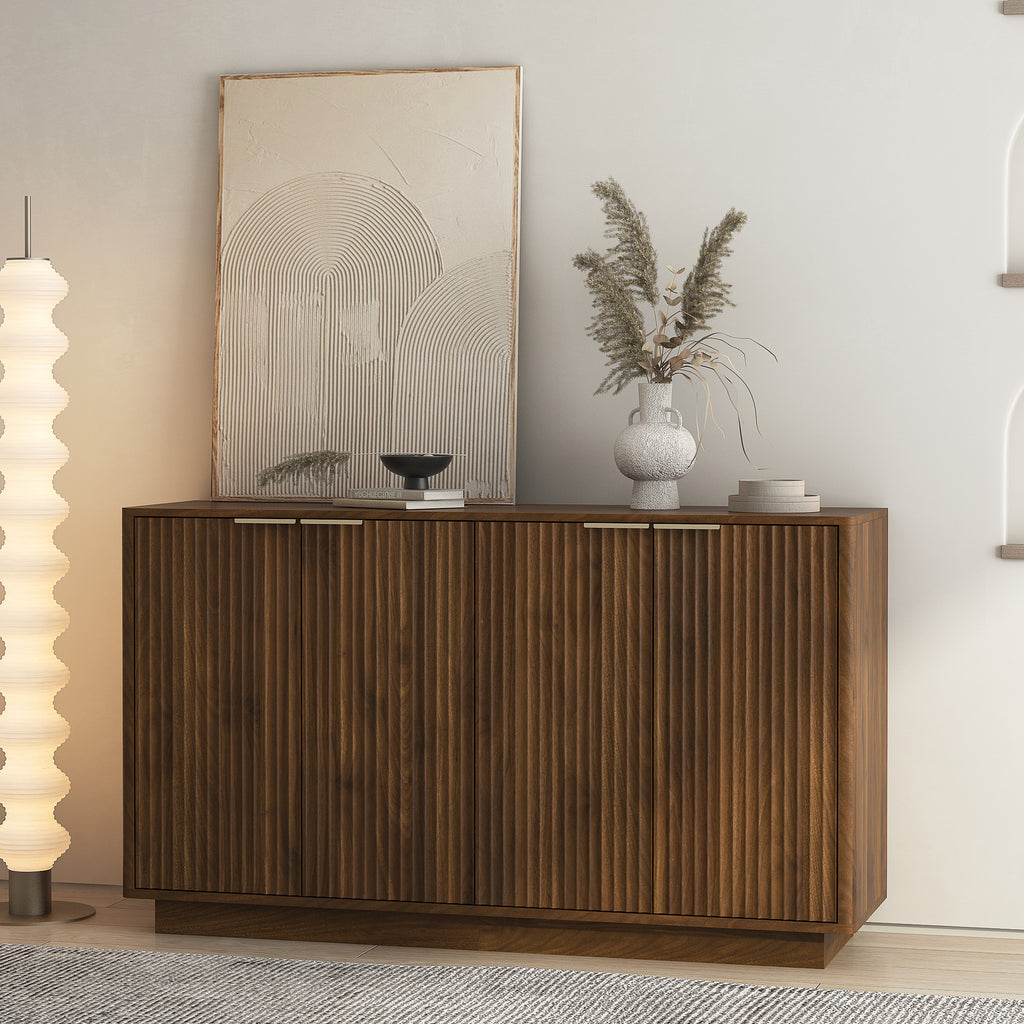 Wood Modern Buffet Cabinet with Storage, Fluted Sideboard Large Buffet with Adjustable Shelves, Credenza, Accent Cabinet Console Table - Grand Goldman Shop