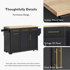 K&K 59.3' Kitchen Island with Storage 2 Pull Out Cabinet Organizers & Rubber Wood Drop Leaf, Rolling Kitchen Island with Trash Can Storage, Power Outlet, Spice & Towel Rack for Kitchen, Dining, Black - Grand Goldman Shop