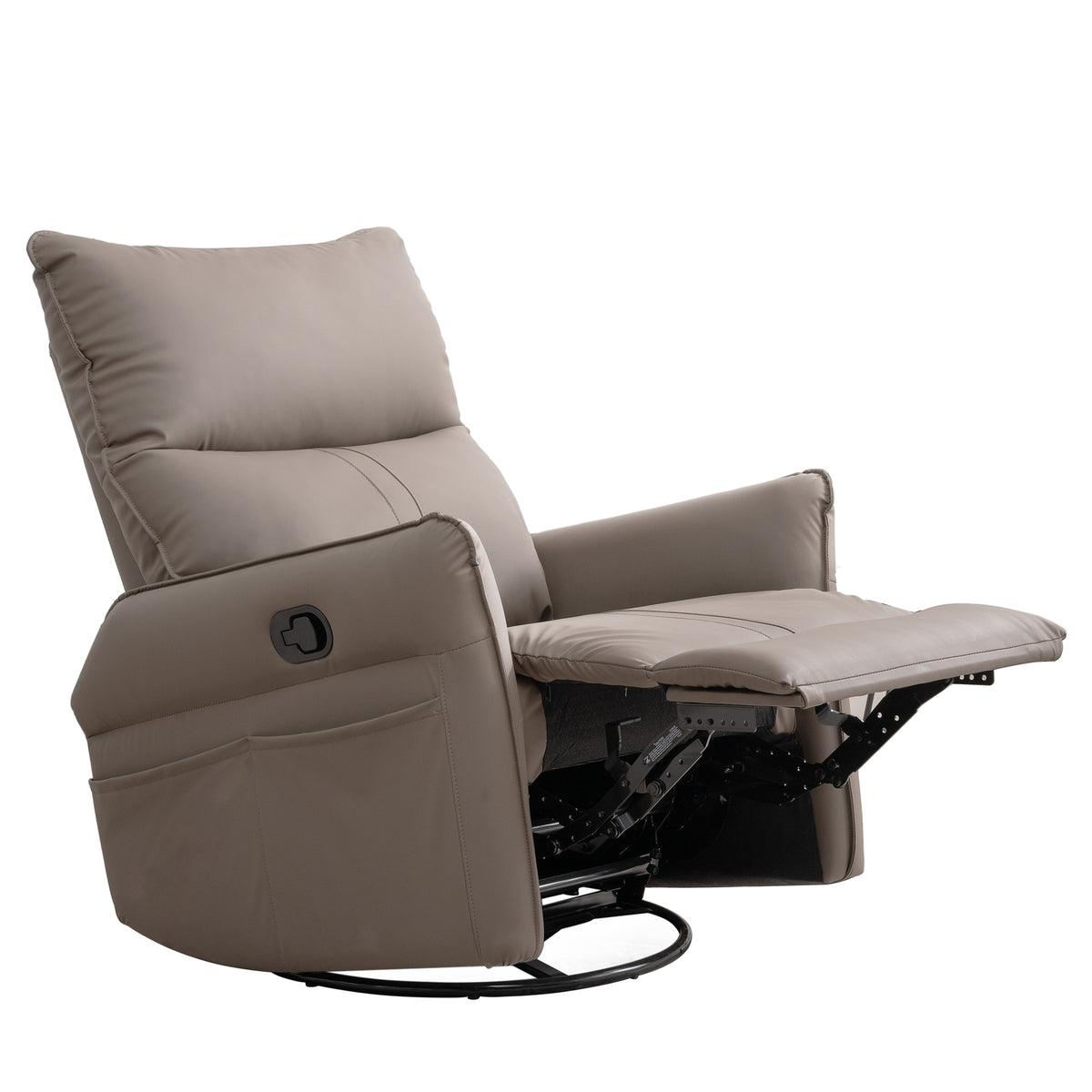 PU Rocking Recliner Chair, 360° Swivel Nursery Rocking Chair, Glider Chair, Modern Small Rocking Swivel Recliner Chair, Home Theater Seating, Side Pocket (Brown+360° Swivel) - Grand Goldman Shop
