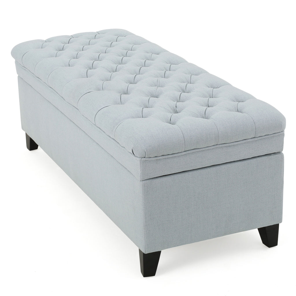 Juliana Storage Ottoman with Fabric Upholstery in Light Blue, Birch Legs, 50 x 20.5 x 18.3 Inches - Grand Goldman Shop