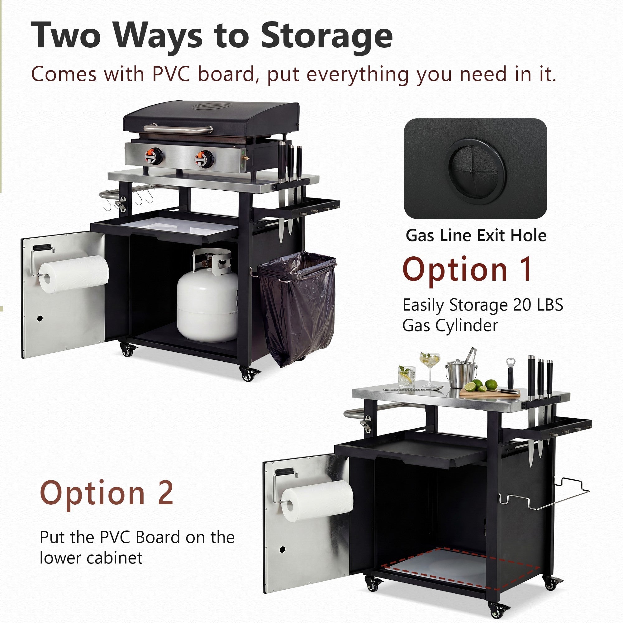 K&K 39.5' Outdoor Grill Cart with Storage Cabinet, Outdoor Bar Cart Pizza Oven Table with Wheels, Stainless Steel Top, Outdoor Kitchen Island with Spice & Paper Rack for BBQ, Waterproof Cover Included - Grand Goldman Shop