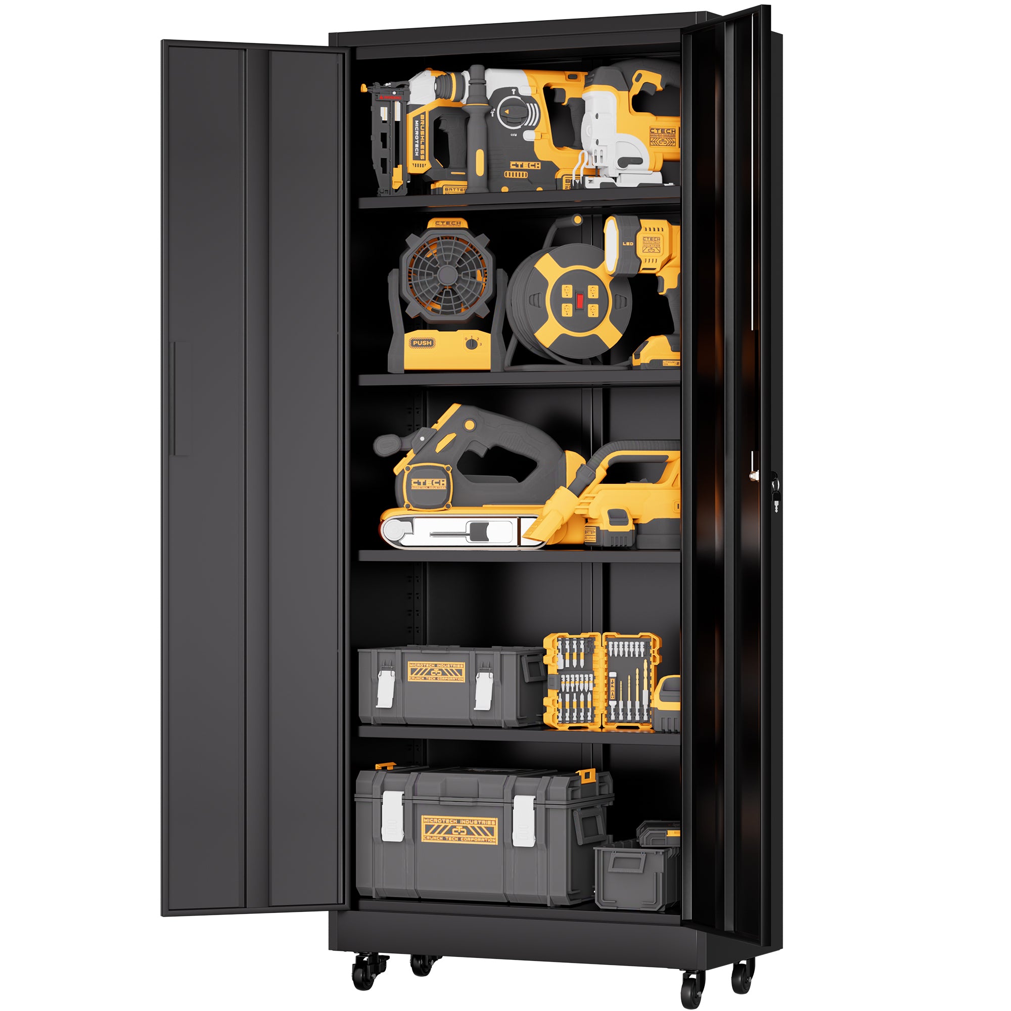 71'H Metal Garage Storage Cabinet with Wheels and Lock, Heavy Duty Rolling Metal Cabinet, 4 Adjustable Shelves (180lb Each), 