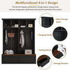 Farmhouse 4-in-1 Hall Tree with Wood Grain Bench, Mudroom Versatile Coat Rack with 2 Large Drawer, Entrance Organizer for Hallway, Living Room, Black, 55.9'W (OLD SKU: N721P313099B) - Grand Goldman Shop