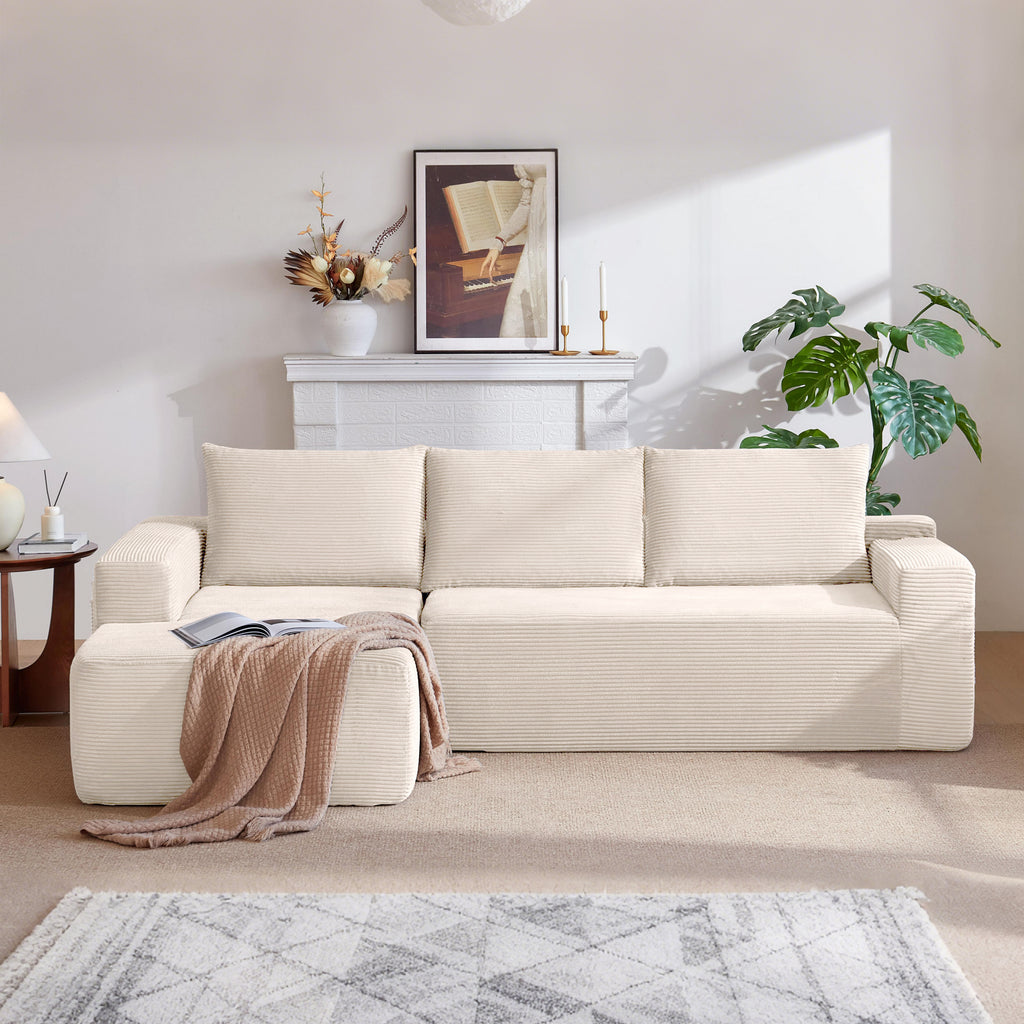 96.9''Cloud Sectional Couch with L-Shaped Chaise,Modern Modular Sofa with Deep Seat, Upholstered Couches for Living Room Bedroom,No Assembly Required,(Corduroy Fabric),White - Grand Goldman Shop