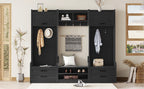 4-in-1 Detachable Hall Tree with Storage and 7 Hooks, Multiple Functions Hallway Coat Rack with Storage Drawers and Cabinet, Black Shoe Bench for Entryway Hallway - Grand Goldman Shop