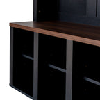 Farmhouse Wooden Hall Tree with 6 Hooks, Walnut Storage Bench with Adjustable Shelves,  4-in-1 Entryway Shoe Cabinet with Cubbies for Mudroom, Living Room, Black, 76.7'H (OLD SKU: N721S000044B) - Grand Goldman Shop