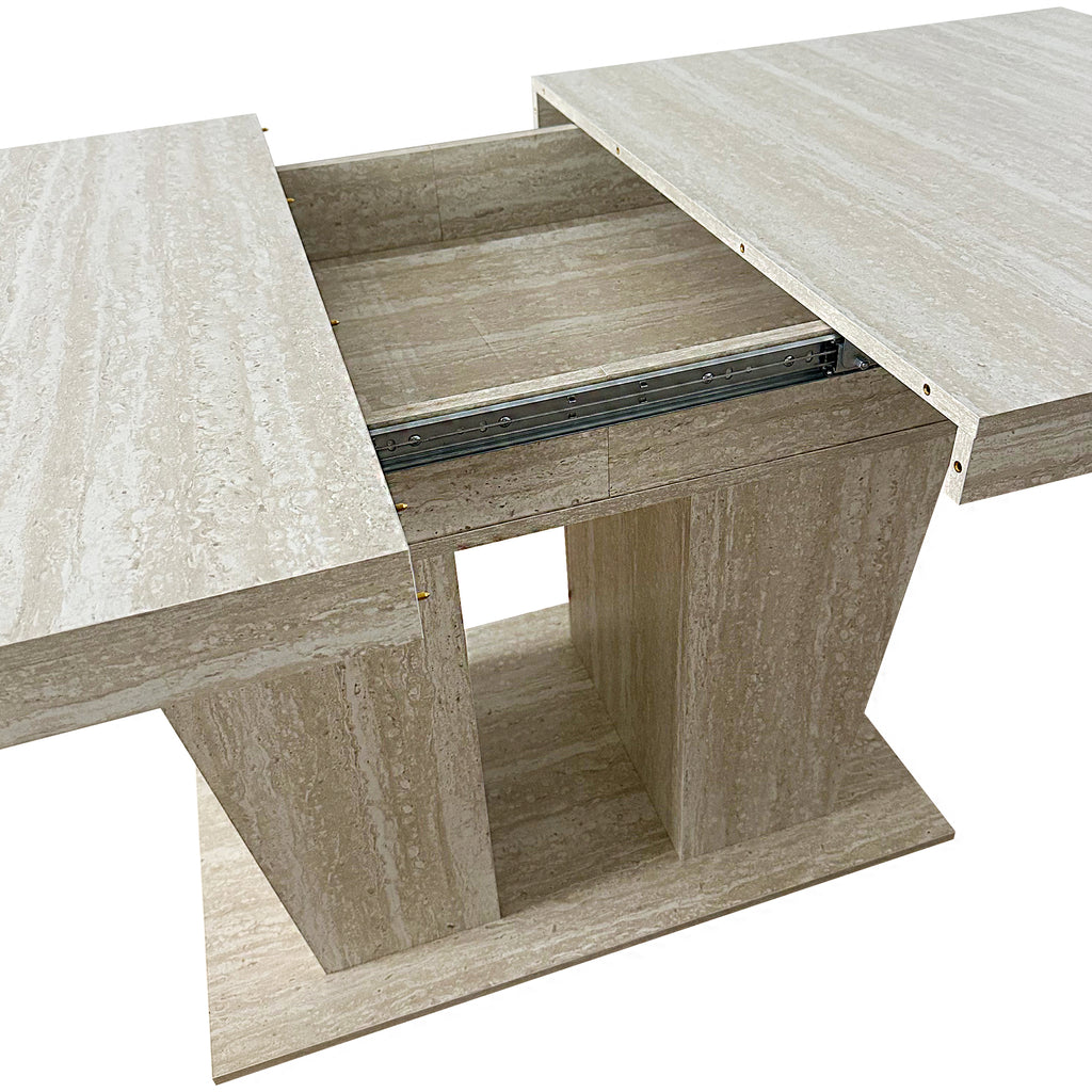 Rectangular extendable dining table, suitable for 6-10 people, with veined travertine pattern, dimensions 160-200 cm, simple and elegant. - Grand Goldman Shop
