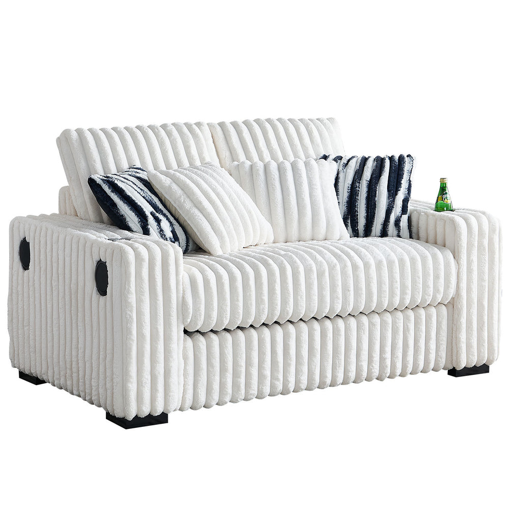 61.42Inch Square Arm Loveseat With Ottoman, 2PCS Back Cushions and 4PCS Toss Pillows, Cup Holder,Bluetooth Speaker,Wireless Charger,USB Ports for Living Room and Bedroom,Beige - Grand Goldman Shop