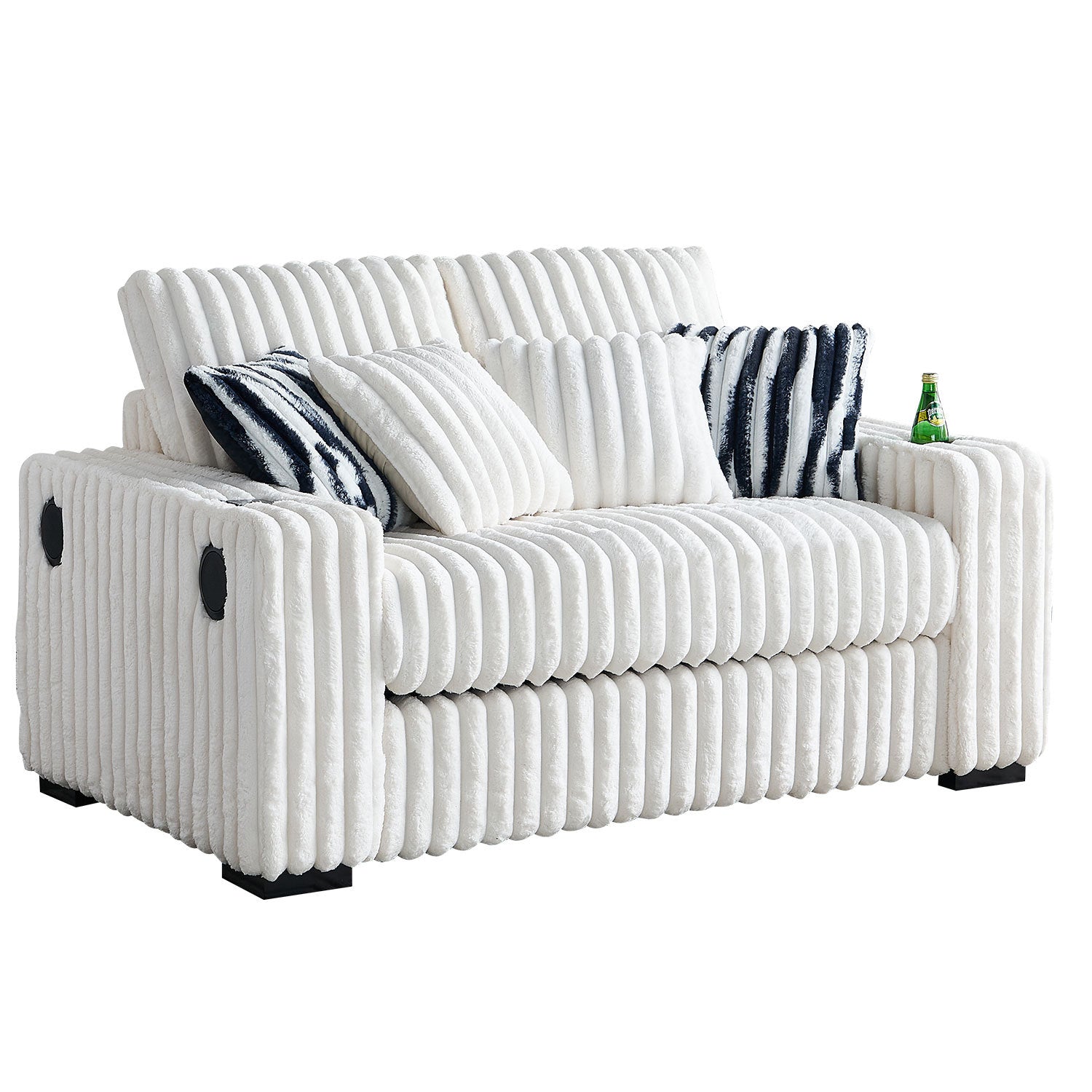 61.42Inch Square Arm Loveseat With Ottoman, 2PCS Back Cushions and 4PCS Toss Pillows, Cup Holder,Bluetooth Speaker,Wireless Charger,USB Ports for Living Room and Bedroom,Beige - Grand Goldman Shop