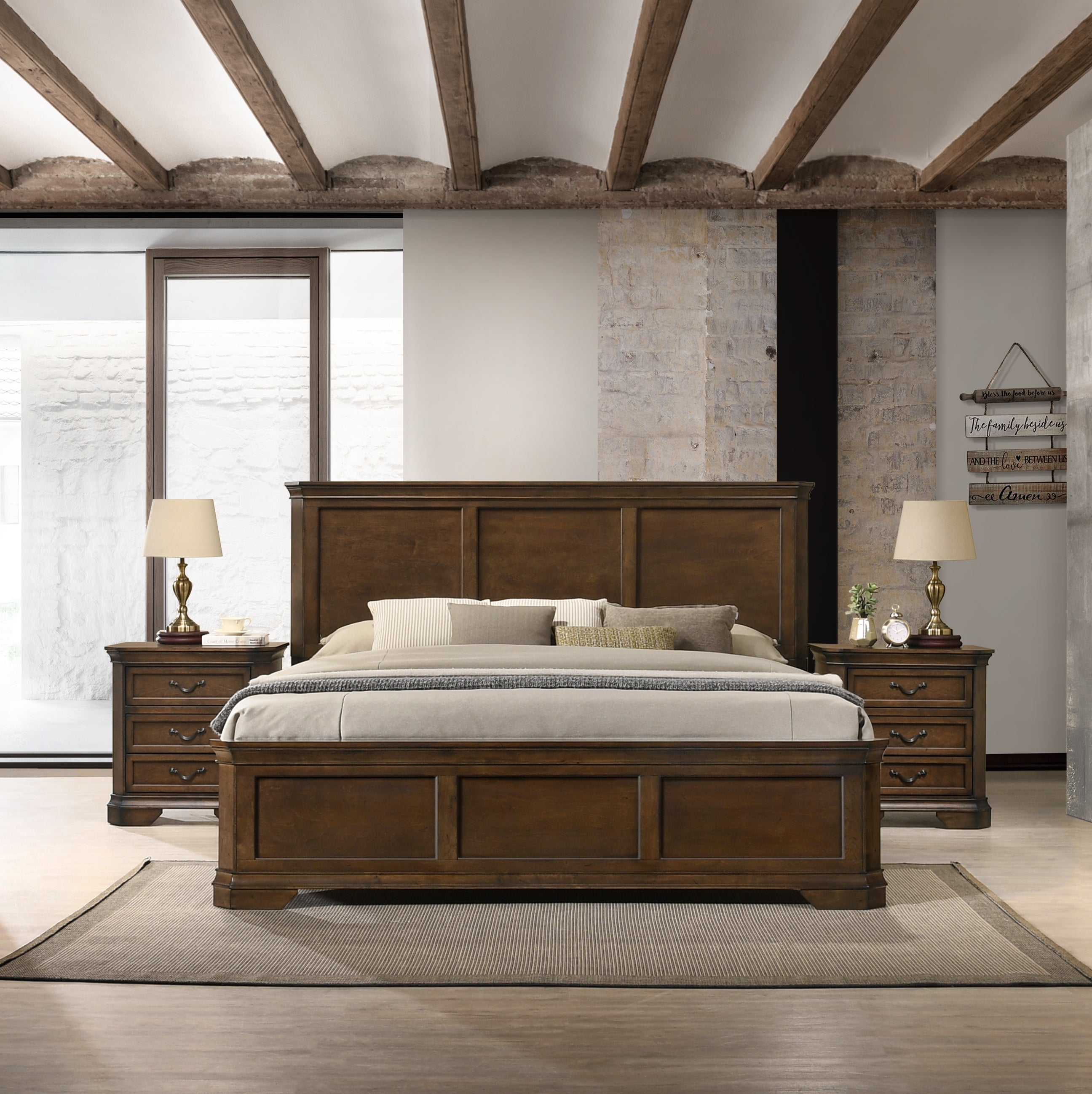 Maderne Traditional 3-Piece Wood Bedroom Set with Queen Size Panel Bed and Two Nightstands - Grand Goldman Shop