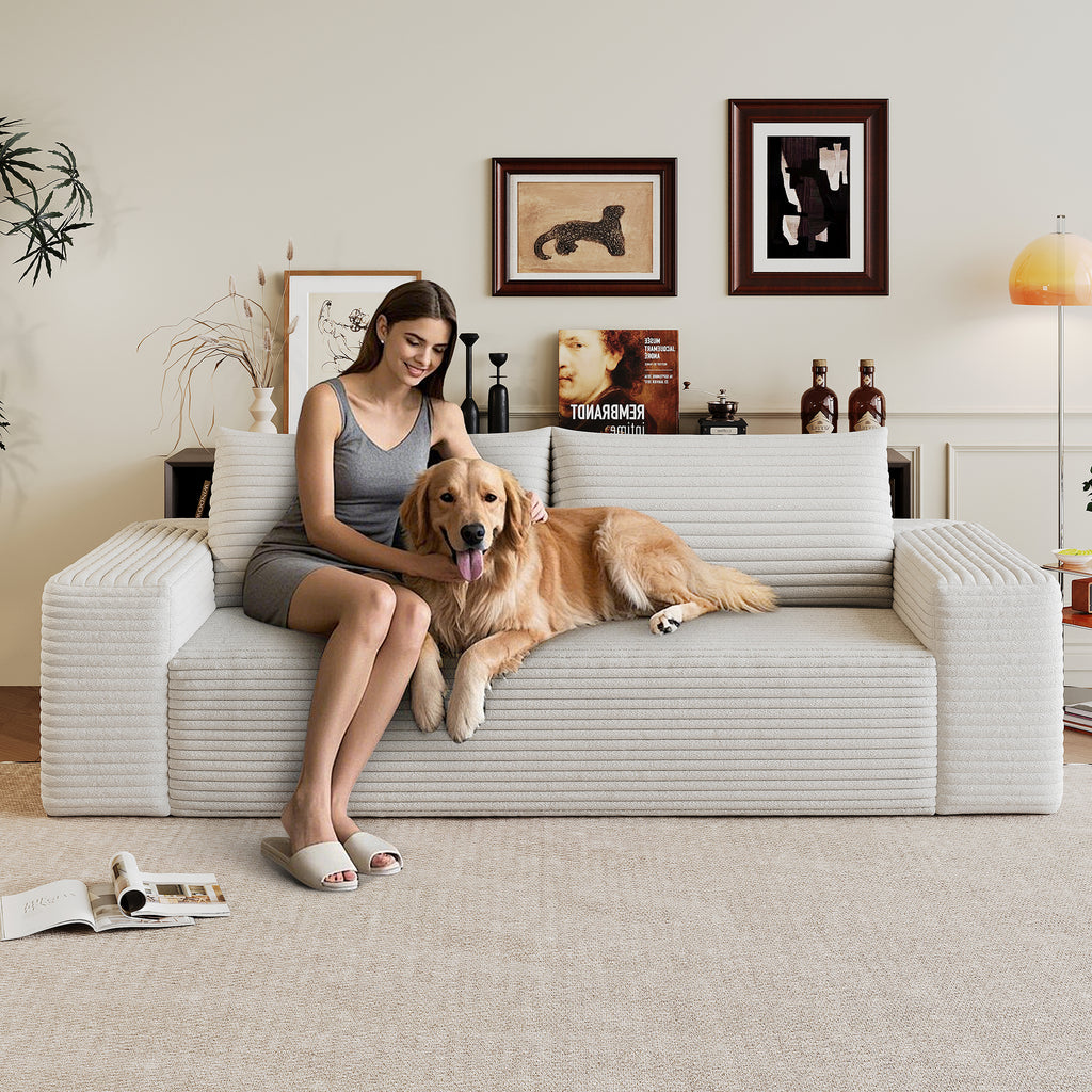 71' 3Setaser Sofa,Corduroy Fabric,Deep Seat Couches,Comfy Loveseat Sofa,No Assembly,1pcs for Living room, Bedroom,Conference room ,Apartment,White - Grand Goldman Shop