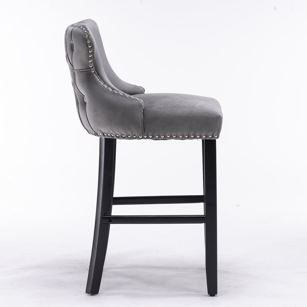 A&A Furniture,Contemporary Velvet Upholstered Wing-Back Barstools with Button Tufted Decoration and Wooden Legs, and Chrome Nailhead Trim, Leisure Style Bar Chairs,Bar stools, Set of 2 (Gray),SW1824GY - Grand Goldman Shop