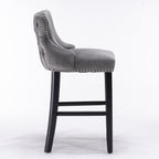 A&A Furniture,Contemporary Velvet Upholstered Wing-Back Barstools with Button Tufted Decoration and Wooden Legs, and Chrome Nailhead Trim, Leisure Style Bar Chairs,Bar stools, Set of 2 (Gray),SW1824GY - Grand Goldman Shop