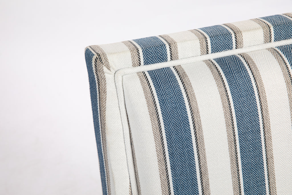 Upholstered Accent Chair, Vintage Armchair with Blue and White Striped Linen Fabric and Nailhead Trim for Living Room - Grand Goldman Shop
