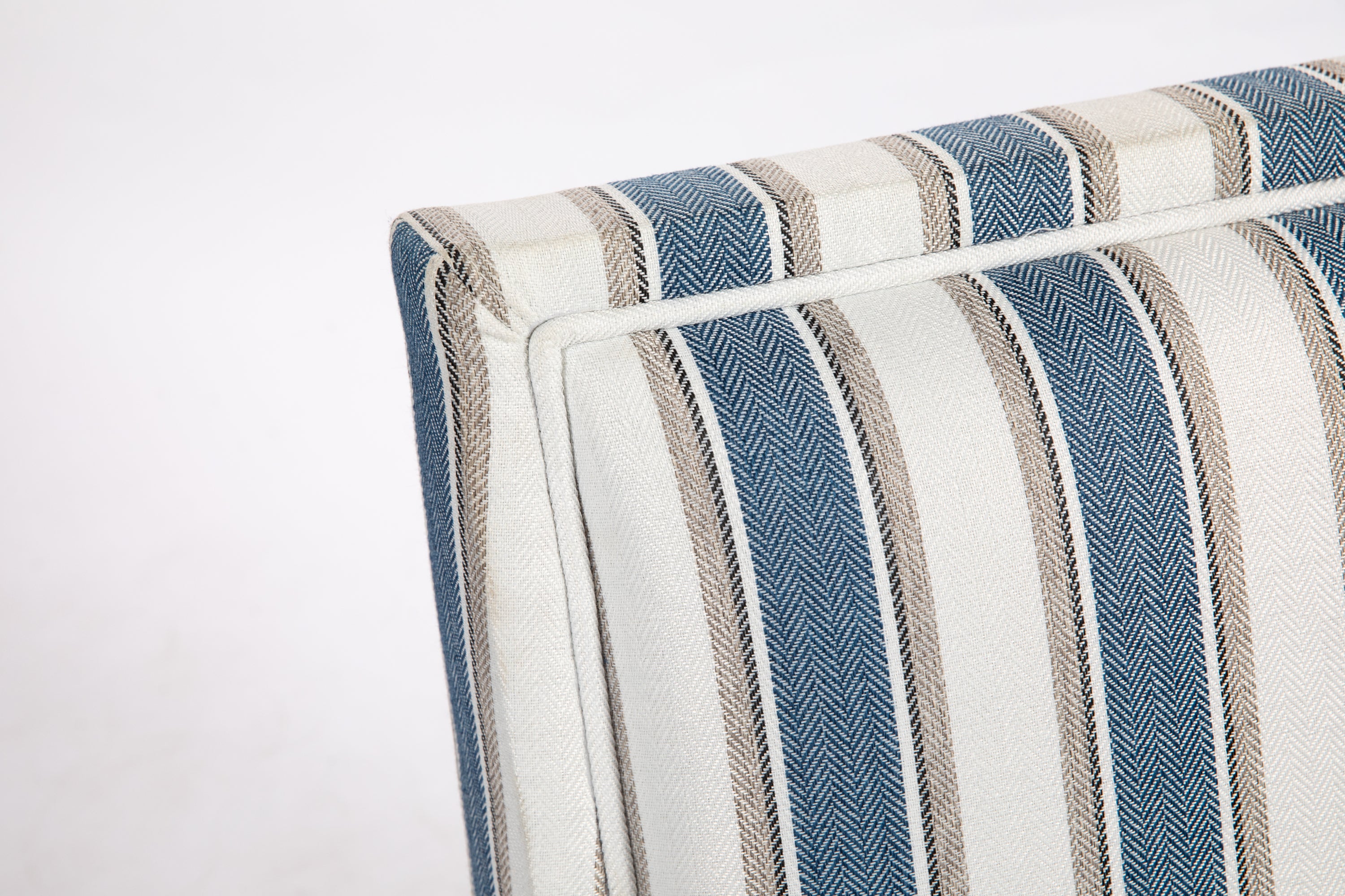 Upholstered Accent Chair, Vintage Armchair with Blue and White Striped Linen Fabric and Nailhead Trim for Living Room - Grand Goldman Shop