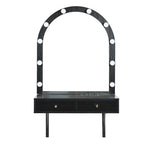Floating Wall Mounted Makeup Vanity Desk with LED Mirror 3 Color Lights, Compact Dressing Table with Power Outlet & USB Charging, Space Saving Large Storage Vanity for Bedroom Bathroom, Black - Grand Goldman Shop