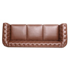 Classic Chesterfield Three Seater Sofa Brown PU Leather with Rolled Arms and Birch Legs 84.65 Inches - Grand Goldman Shop