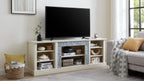 Large TV Desk Storage Rack with Faux Stacked Stone Surround,Media Console Table with Large Storage Cabinet,Modern TV Media Entertaionment Stand,WHITE, 70.12'W*15.35'D*25.83'H - Grand Goldman Shop