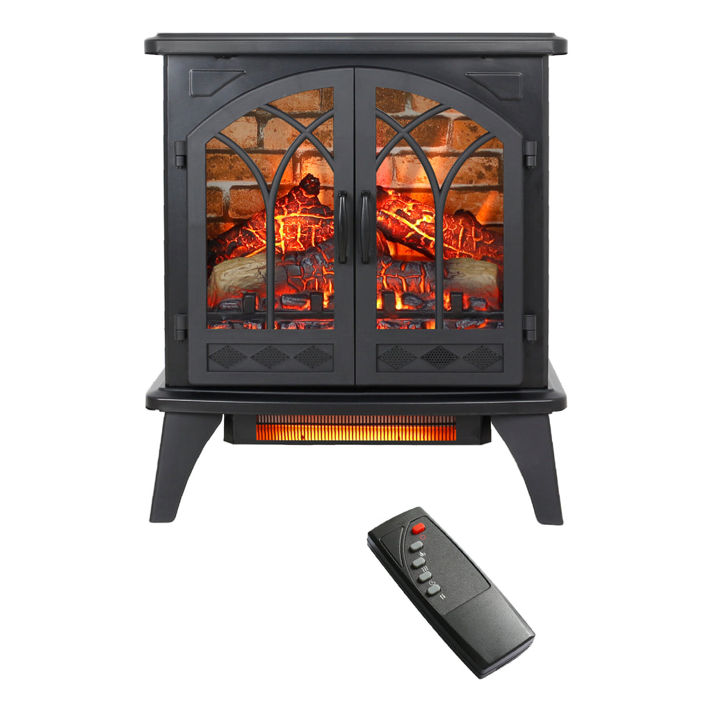 Antique Black 3D Flame Electric Infrared Quartz Fireplace Stove with Remote, Tempered Glass, 24 Inch - Grand Goldman Shop
