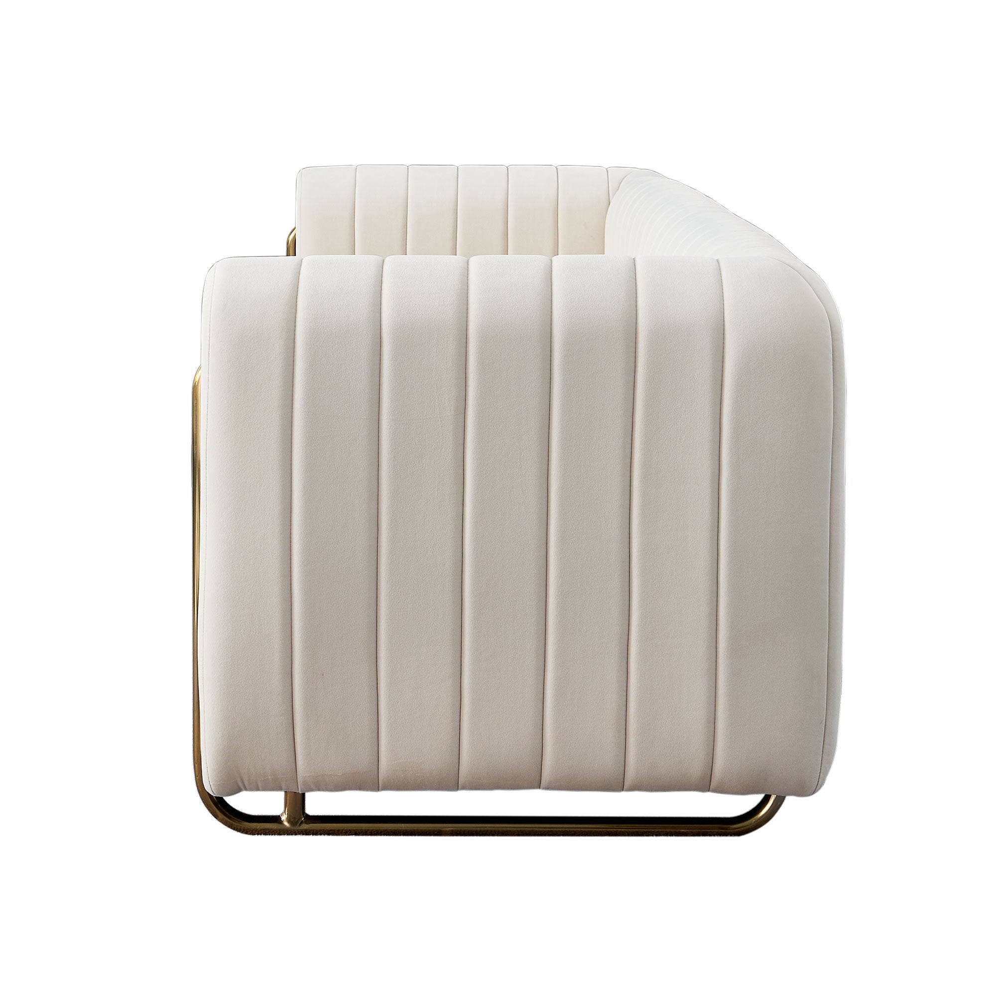 Contemporary Velvet Sofa Couch 84.25''W for Living Room, Beige - Grand Goldman Shop