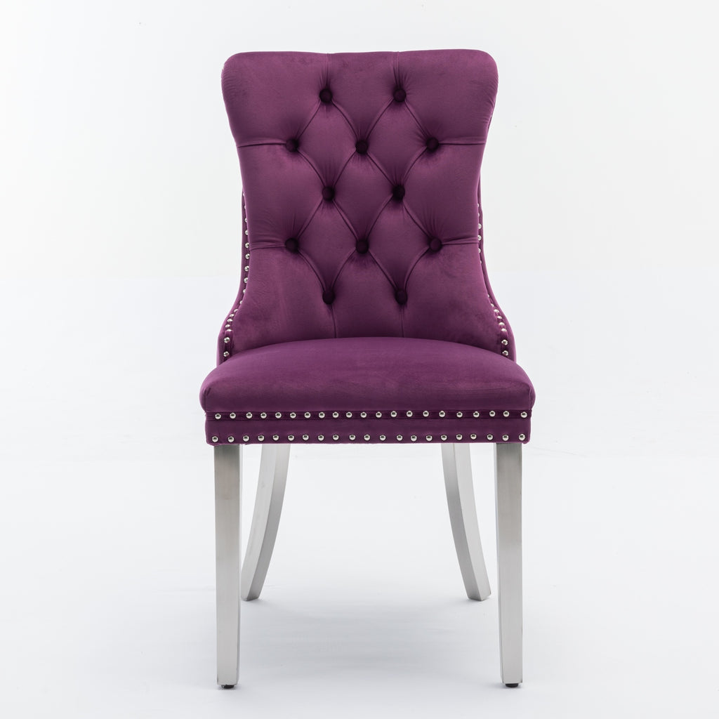 Nikki Collection Modern, High-end Tufted Solid Wood Contemporary Velvet Upholstered Dining Chair with Chrome Stainless Steel Plating Legs,Nailhead Trim,Set of 2,Purple and Chrome, SW1701PP - Grand Goldman Shop