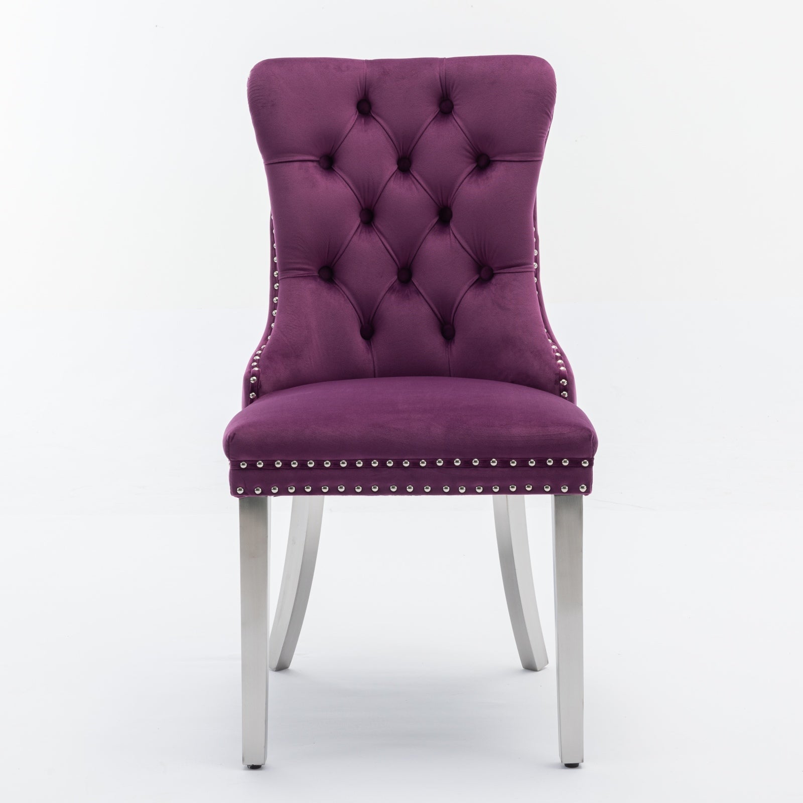 Nikki Collection Modern, High-end Tufted Solid Wood Contemporary Velvet Upholstered Dining Chair with Chrome Stainless Steel Plating Legs,Nailhead Trim,Set of 2,Purple and Chrome, SW1701PP - Grand Goldman Shop